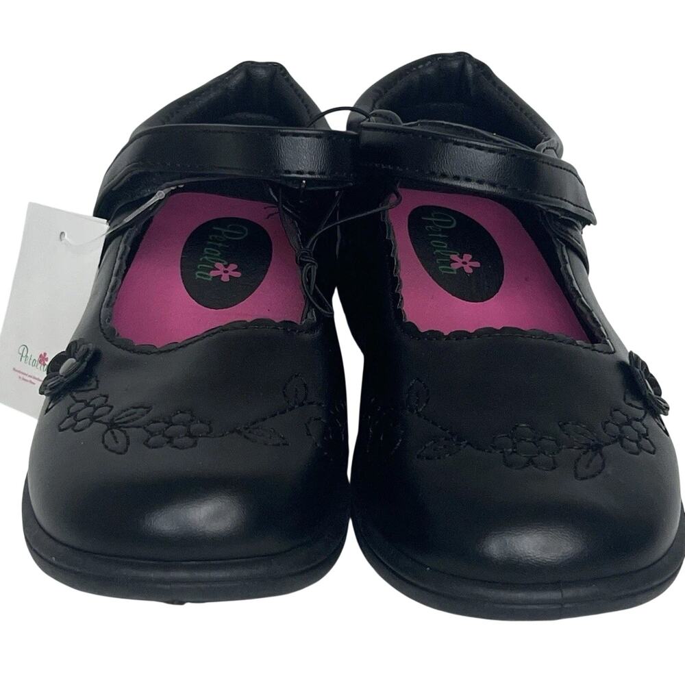 Petalia Girls Size 1 Black Mary Jane School Shoes Floral Strap New With Tags NWT